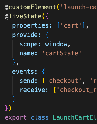 Screenshot of custom element code